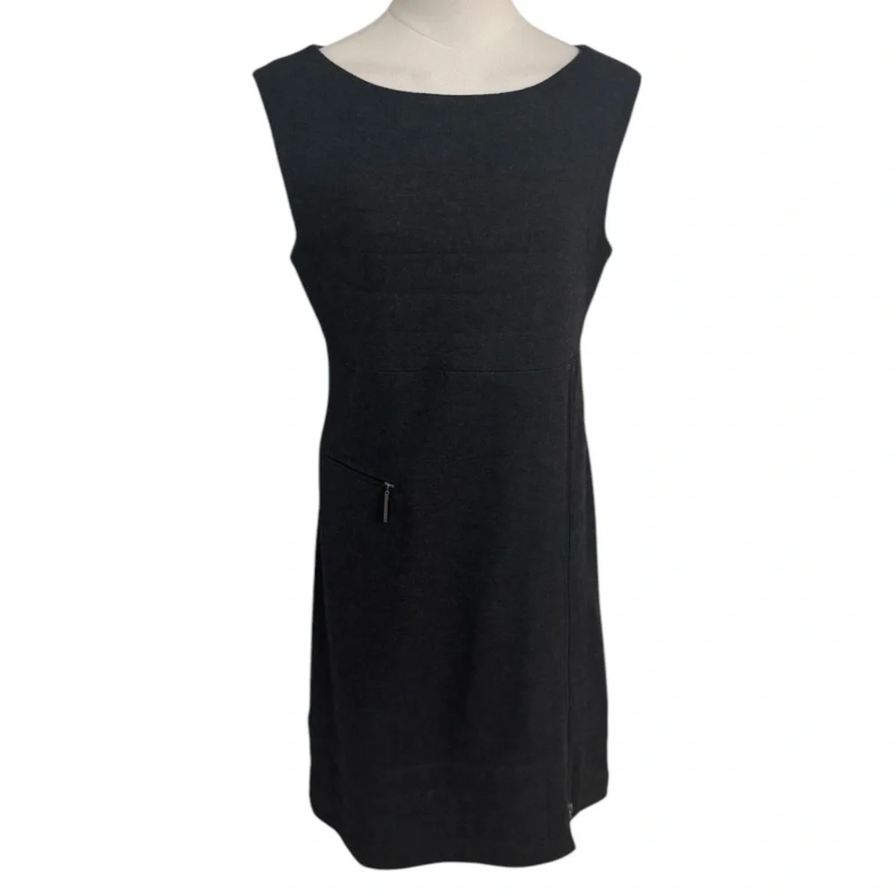 TORY BURCH Gray Wool Shift Dress Work Party Zipper Detail Size S Date‎ Holiday